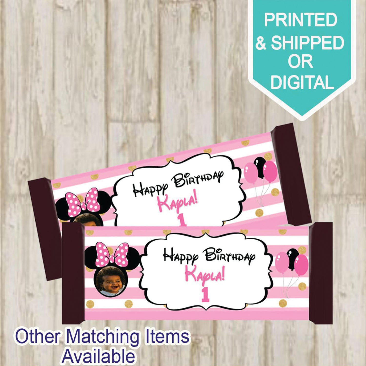 Minnie Mouse Candy Bar Wrapper- Minnie Mouse Hershey Bar- Minnie Mouse Birthday- Minnie Mouse Party- Digital- Printed- Chocolate bar labels