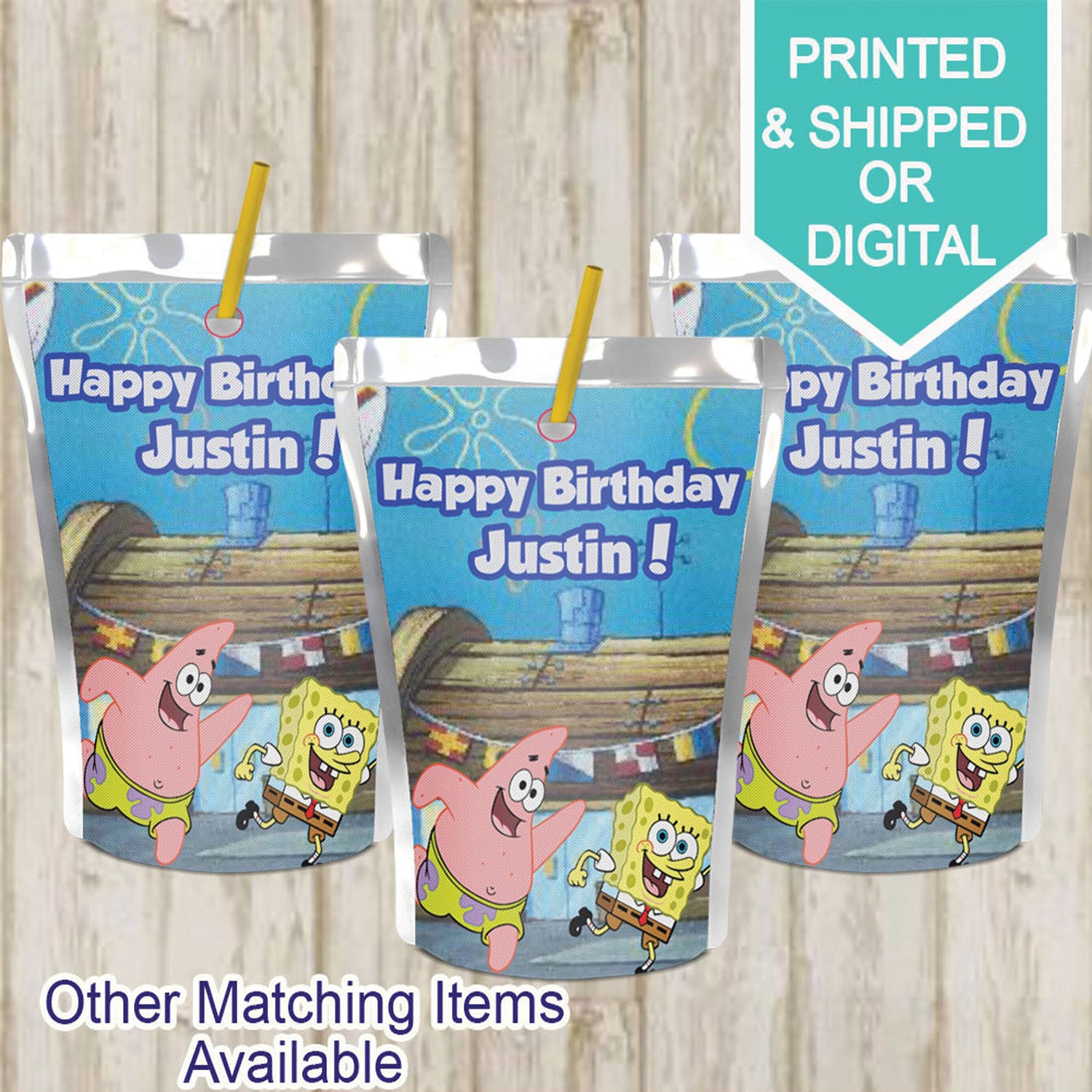 Spongebob Juice Pouch Labels- Capri Sun Labels- Sponge Birthday- Spongebob Party- Spongebob- Digital Printable-Printed