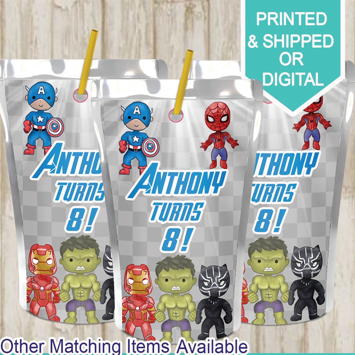 Super Hero Juice Pouch Labels- Capri Sun Labels- Super Hero Birthday- Super Hero Party-Super Hero- Digital- Printable- Printed