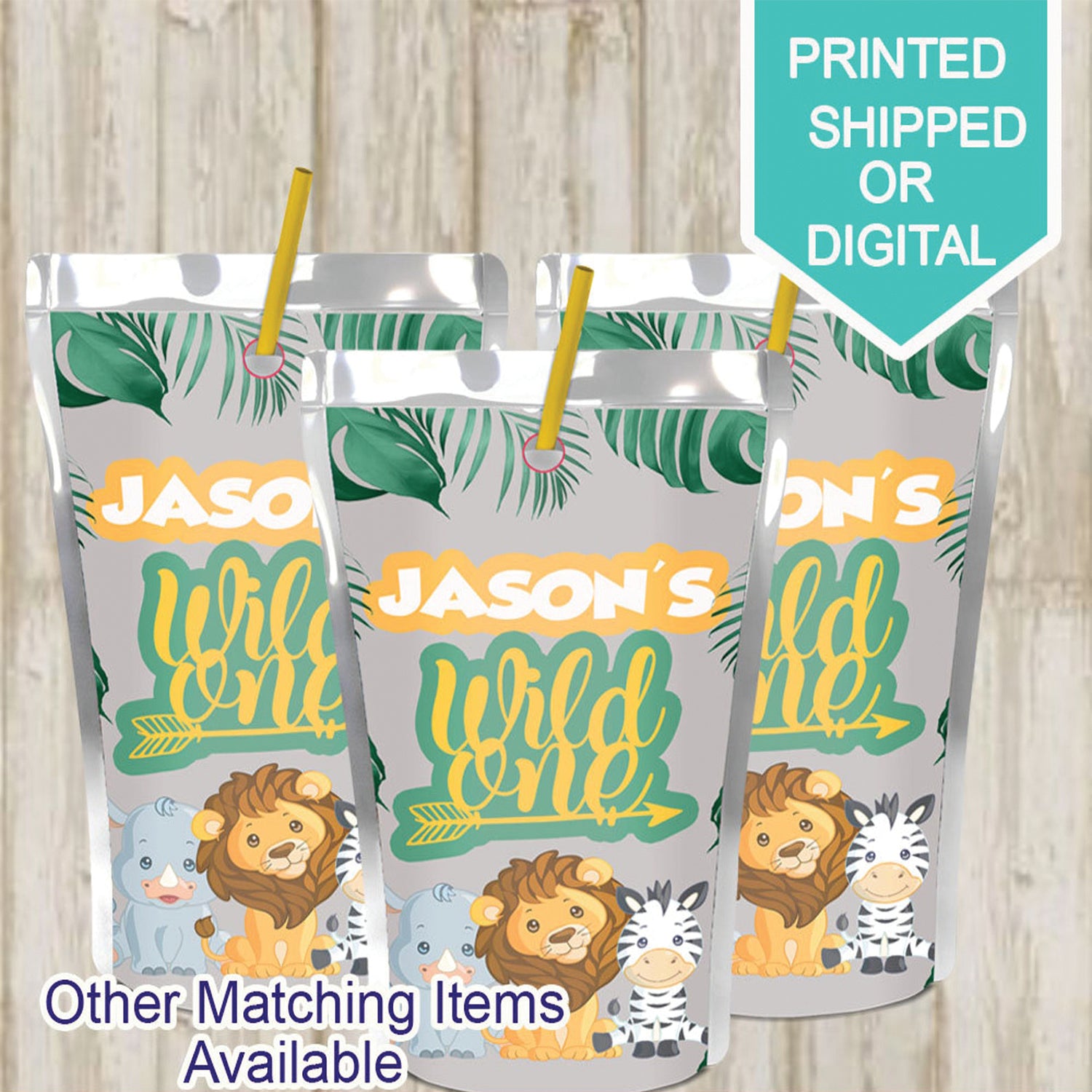 Wild One Juice Pouch Labels- Capri Sun Labels- Wild one Birthday- Safari Party- Jungle- Digital- Printable- Printed